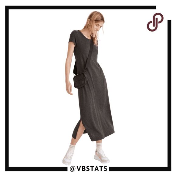 Madewell Womens Heather Short Sleeve Slit T-shirt Midi Dress Charcoal Large - Picture 2 of 12